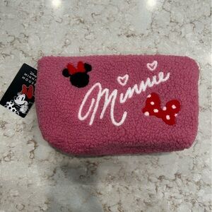 Disney Pink Minnie Mouse Fuzzy Cosmetic Bag